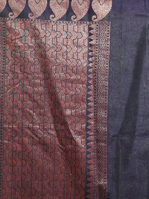 Mint Green Dupion Silk Handwoven Saree With Zari Woven Paisley And Nakshi Patterns 5