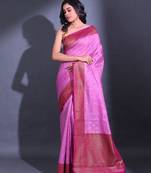 Violet Dupion Silk Handwoven Saree With Zari Woven Texture And Floral Patterns