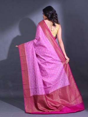 Violet Dupion Silk Handwoven Saree With Zari Woven Texture And Floral Patterns 4