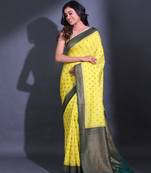Yellow Dupion Silk Handwoven Saree With Zari Woven Texture And Floral Patterns