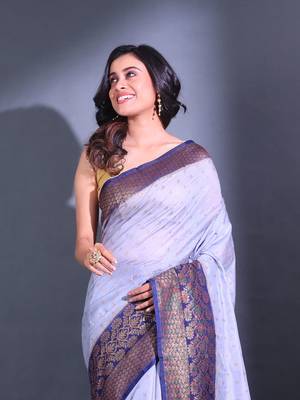 Grey Dupion Silk Handwoven Saree With Zari Woven Texture And Floral Patterns 2
