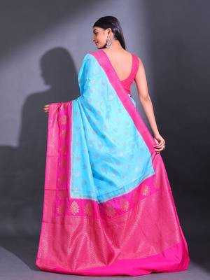 Sky Blue Dupion Silk Handwoven Saree With Zari Woven Texture Patterns 1