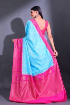 Sky Blue Dupion Silk Handwoven Saree With Zari Woven Texture Patterns