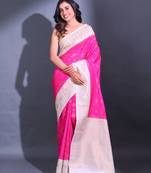 Fuchsia Dupion Silk Handwoven Saree With Zari Woven Texture And Floral Patterns