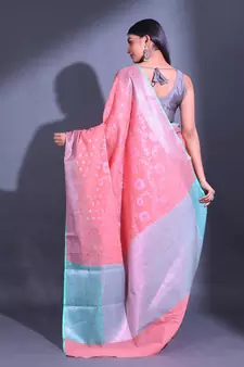 Peach Cotton Blend Handwoven Saree With Zari Woven Nakshi And Texture Patterns