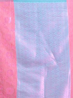 Peach Cotton Blend Handwoven Saree With Zari Woven Nakshi And Texture Patterns 5