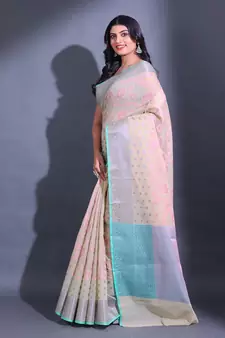Cream Cotton Blend Handwoven Saree With Zari Woven Nakshi And Texture Patterns