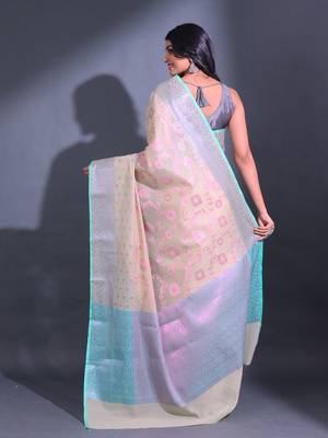 Cream Cotton Blend Handwoven Saree With Zari Woven Nakshi And Texture Patterns 4