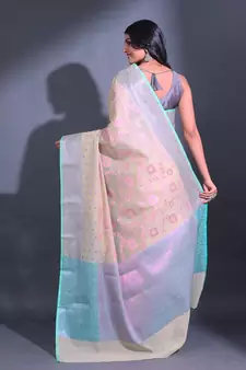 Cream Cotton Blend Handwoven Saree With Zari Woven Nakshi And Texture Patterns