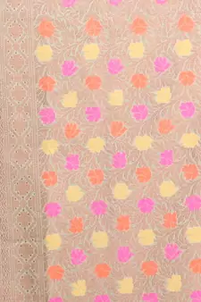 Tea Green Cotton Blend Handwoven Saree With Zari Woven Floral Designs