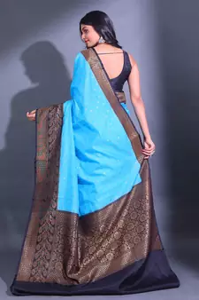 Sky Blue Dupion Silk Handwoven Saree With Zari Woven Texture And Floral Patterns