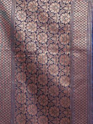 Sky Blue Dupion Silk Handwoven Saree With Zari Woven Texture And Floral Patterns 5