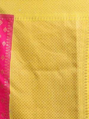 Hot Pink Dupion Silk Handwoven Saree With Zari Woven Texture And Floral Patterns 5