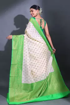 White Dupion Silk Handwoven Saree With Zari Woven Texture Patterns