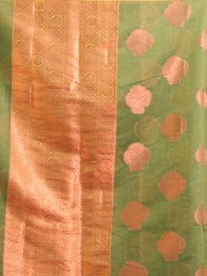 Sap Green Cotton Handwoven Saree With Nakshi Pattern And Floral Borders 5