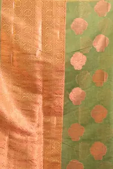 Sap Green Cotton Handwoven Saree With Nakshi Pattern And Floral Borders