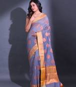 Grey Cotton Handwoven Saree With Nakshi Pattern And Floral Borders