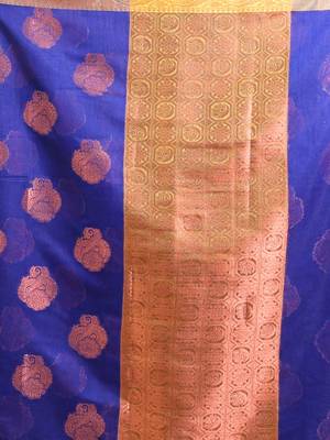 Blue Cotton Handwoven Saree With Nakshi Pattern And Floral Borders 5