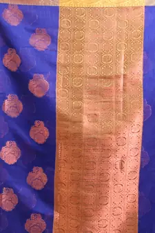 Blue Cotton Handwoven Saree With Nakshi Pattern And Floral Borders