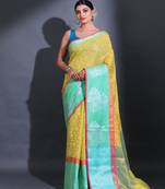 Yellow Cotton Handwoven Saree With Zari Woven Ethnic Designs