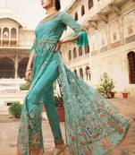 Blue embroidered net salwar