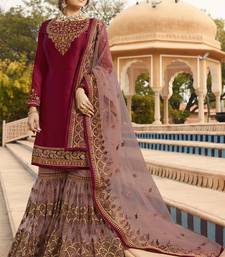 Wine Embroidered Georgette Salwar Up To 42" Size