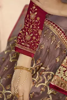 Wine Embroidered Georgette Salwar Up To 42" Size
