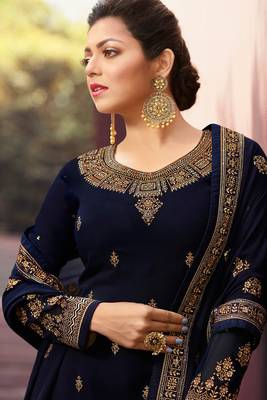 Blue Embroidered Georgette Salwar Up To 42" Size 2