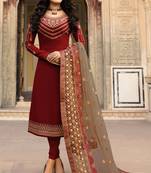 Maroon Embroidered Georgette Salwar Free size full stitched Up To 42" Size