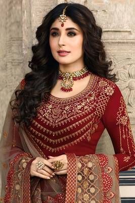 Maroon Embroidered Georgette Salwar Free size full stitched Up To 42" Size 3