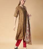 Gold printed silk ethnic-kurtis