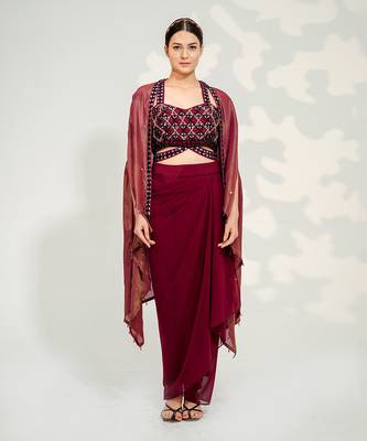 Purple Dhoti Cape Set 1