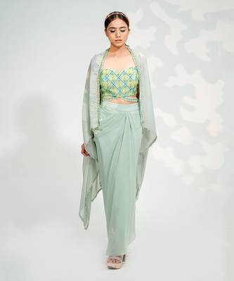 Mint Green Dhoti Cape Set 1