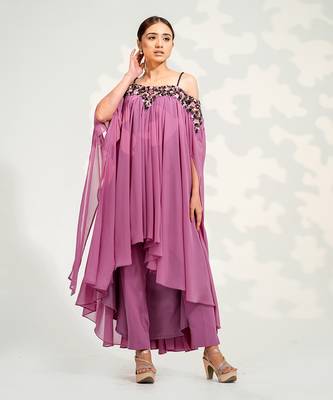 Purple Off Shoulder Pant Set 1