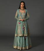 Moss Green-Old Rose Chanderi Handloom  Lehanga Set