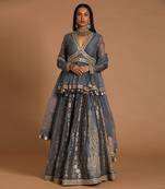 Dark Grey Chanderi Handloom Lehanga Set