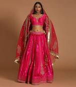 Pink Chanderi Embroidered A Line Lehenga