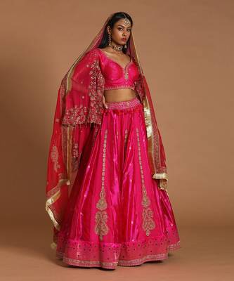 Pink Chanderi Embroidered A Line Lehenga 2