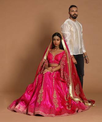 Pink Chanderi Embroidered A Line Lehenga 3