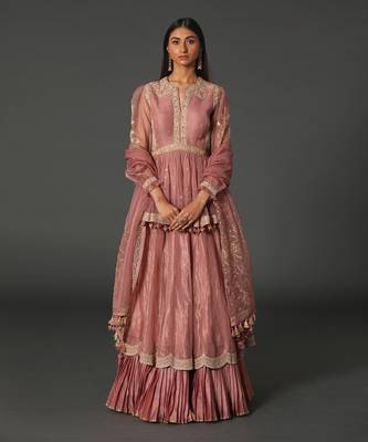 Old Rose Chanderi Handloom Lehanga Set 1