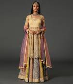 Beige-Multicolor Chanderi Handloom Lehanga Set