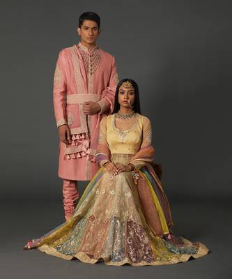 Beige-Multicolor Chanderi Handloom Lehanga Set 3