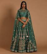 Dark Mossgreen Chanderi Handloom Lehanga Set