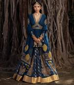 Blue Lime Chanderi Lehenga