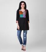 Black Cotton-Silk Tunic With Kantha Embroidery