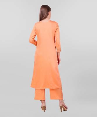 Peach Cotton Silk Zari Embroidery Textured Pleated Kurta With Palazzo (Set Of 2) 2