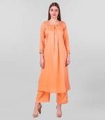 Peach Cotton Silk Zari Embroidery Textured Pleated Kurta With Palazzo (Set Of 2)