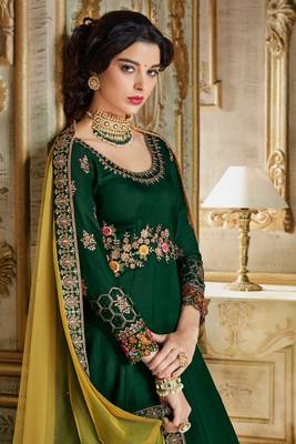 Green Embroidered Georgette Salwar Up To 42" Size 2