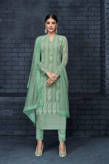 Green Embroidered Georgette Salwar Free size full stitched Up To 42" Size