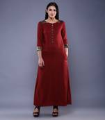 Maroon Kantha Patch Pocket Kurta In Silk Coton